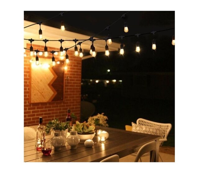 10m koppelbare LED Partybeleuchtung mit 20 E27 Sockeln – IP44 wasserfest, 230V, 20W, Steckverbindung, für Innen- und Außenbereich, warmweiß/kaltweiß, dimmbar 10m koppelbare LED Partybeleuchtung mit 20 E27 Sockeln – IP44 wasserfest, 230V, 20W, Steckverbindung, für Innen- und Außenbereich, warmweiß/kaltweiß, dimmbar