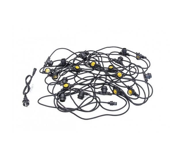 10m koppelbare LED Partybeleuchtung mit 20 E27 Sockeln – IP44 wasserfest, 230V, 20W, Steckverbindung, für Innen- und Außenbereich, warmweiß/kaltweiß, dimmbar 10m koppelbare LED Partybeleuchtung mit 20 E27 Sockeln – IP44 wasserfest, 230V, 20W, Steckverbindung, für Innen- und Außenbereich, warmweiß/kaltweiß, dimmbar