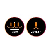 10m koppelbare LED Partybeleuchtung mit 20 E27 Sockeln – IP44 wasserfest, 230V, 20W, Steckverbindung, für Innen- und Außenbereich, warmweiß/kaltweiß, dimmbar 10m koppelbare LED Partybeleuchtung mit 20 E27 Sockeln – IP44 wasserfest, 230V, 20W, Steckverbindung, für Innen- und Außenbereich, warmweiß/kaltweiß, dimmbar