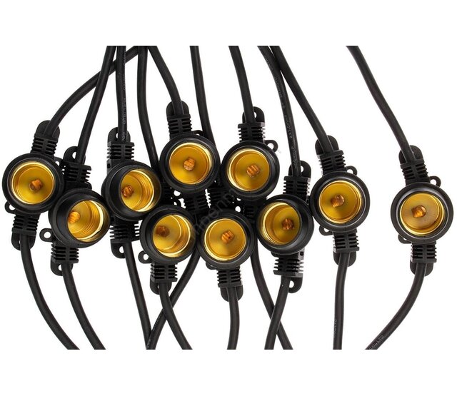 10m koppelbare LED Partybeleuchtung mit 20 E27 Sockeln – IP44 wasserfest, 230V, 20W, Steckverbindung, für Innen- und Außenbereich, warmweiß/kaltweiß, dimmbar 10m koppelbare LED Partybeleuchtung mit 20 E27 Sockeln – IP44 wasserfest, 230V, 20W, Steckverbindung, für Innen- und Außenbereich, warmweiß/kaltweiß, dimmbar