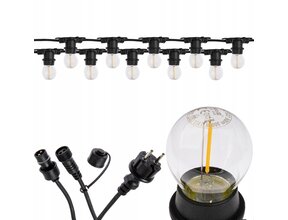 Verlängerbare LED Party Lichterkette 20m mit 20 E27-Fassungen – IP44 wasserfest, 230V, 3000K warmweiß