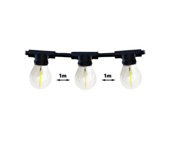 20m koppelbare LED-Lichterkette mit 20 E27-Fassungen – IP44 wetterfest, 230V, 20W, 3000K warmweiß, inkl. Steckverbinder & Verlängerungskabel für Garten, Terrasse & Events