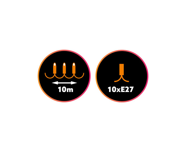 20m koppelbare LED-Lichterkette mit 20 E27-Fassungen – IP44 wetterfest, 230V, 20W, 3000K warmweiß, inkl. Steckverbinder & Verlängerungskabel für Garten, Terrasse & Events