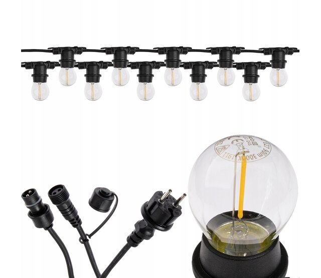 20m koppelbarer LED-Lichterkette mit 20 E27-Lampenfassungen – IP44 wasserfest, 230V, 20W, 3000K warmweiß, für Garten, Terrasse & Events – inkl. Steckverbinder & Verlängerungskabel