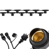 20m koppelbare LED-Lichterkette mit 20 E27-Fassungen – IP44 wetterfest, 230V, 20W, 3000K warmweiß, inkl. Steckverbinder & Verlängerungskabel für Garten, Terrasse & Events
