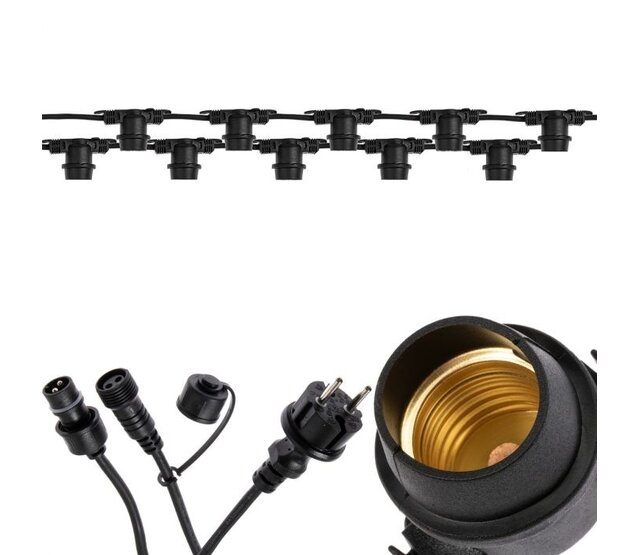 20m koppelbare LED-Lichterkette mit 20 E27-Fassungen – IP44 wetterfest, 230V, 20W, 3000K warmweiß, inkl. Steckverbinder & Verlängerungskabel für Garten, Terrasse & Events