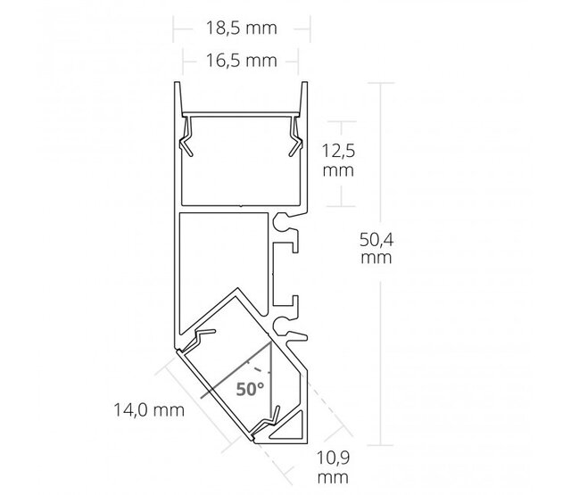 LED Aluminiumprofil Up Down - 2 Meter, 50 mm x 18,5 mm, mit Abdeckung - UpDown04 Schwarz - Ideal für LED Streifen, Beleuchtungslösungen, Innen- und Außenbereich