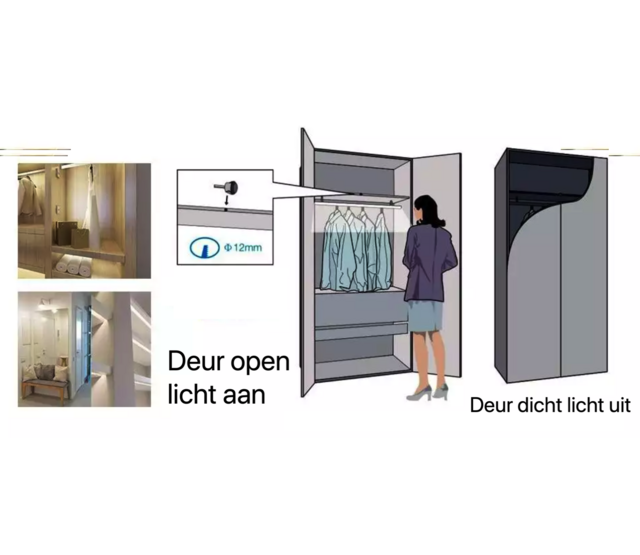 LED-Kast-Sensor mit IR-Fernbedienung – WDP-2A-IR – Automatisches Ein-/Ausschalten per Infrarotsignal, ideal für LED-Streifen, Schränke und Beleuchtungssysteme, kompatibel mit 230V, präzise Steuerung LED-Kast-Sensor mit IR-Fernbedienung – WDP-2A-IR – Automatisches Ein-/Ausschalten per Infrarotsignal, ideal für LED-Streifen, Schränke und Beleuchtungssysteme, kompatibel mit 230V, präzise Steuerung