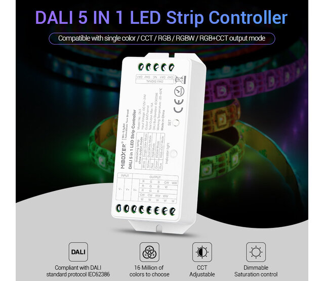 MiBoxer DALI LED Controller 5-in-1 für LED Streifen – Kompatibel mit DALI Systemen - DT8