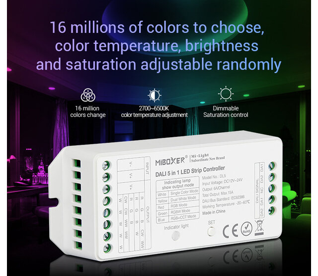 MiBoxer DALI LED Controller 5-in-1 für LED Streifen – Kompatibel mit DALI Systemen - DT8