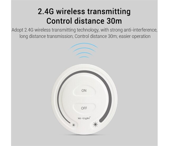 Drahtloses Dimmer-Set mit Aufputz-Wanddimmer – Milight FUT087 Fernbedienung + Controller für LED-Streifen und RGBW-Lampen, 2,4 GHz Funk, max. 1000 W, kompatibel mit Smart-Home-Systemen