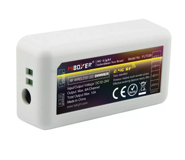 Drahtloses Dimmer-Set mit Aufputz-Wanddimmer – Milight FUT087 Fernbedienung + Controller für LED-Streifen und RGBW-Lampen, 2,4 GHz Funk, max. 1000 W, kompatibel mit Smart-Home-Systemen