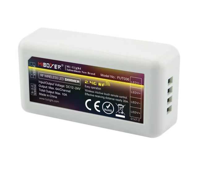 Drahtloses Dimmer-Set mit Aufputz-Wanddimmer – Milight FUT087 Fernbedienung + Controller für LED-Streifen und RGBW-Lampen, 2,4 GHz Funk, max. 1000 W, kompatibel mit Smart-Home-Systemen