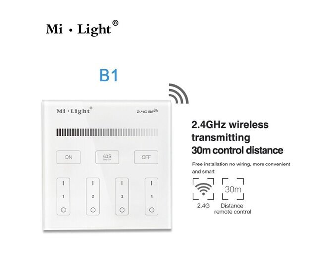 4-Zonen Helligkeits-Dimm-Smartpanel-Fernbedienung B1 Mi-Light 2.0 – Steuerung für LED-Streifen & RGBW-Lampen, 2,4 GHz Funk, kompatibel mit Smart Home, 12-24V, 255 Stufen Dimmen, deutsche Bedienungsanleitung 4-Zonen Helligkeits-Dimm-Smartpanel-Fernbedienung B1 Mi-Light 2.0 – Steuerung für LED-Streifen & RGBW-Lampen, 2,4 GHz Funk, kompatibel mit Smart Home, 12-24V, 255 Stufen Dimmen, deutsche Bedienungsanleitung