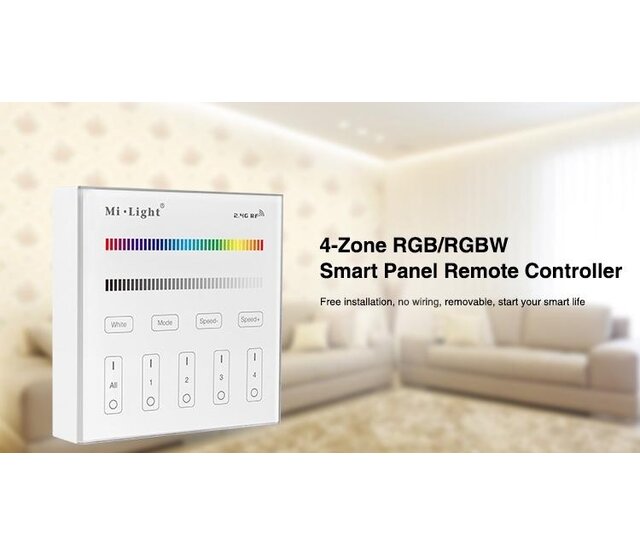 LED Streifen RGB/RGBW/RGBWW Wanddimmer draadlos 4-Zonen – B3 | 24V/12V, 144W max, App-Steuerung, Touch-Bedienung, Smart Home-fähig, dimmbar, 2,4 GHz Funktechnologie LED Streifen RGB/RGBW/RGBWW Wanddimmer draadlos 4-Zonen – B3 | 24V/12V, 144W max, App-Steuerung, Touch-Bedienung, Smart Home-fähig, dimmbar, 2,4 GHz Funktechnologie