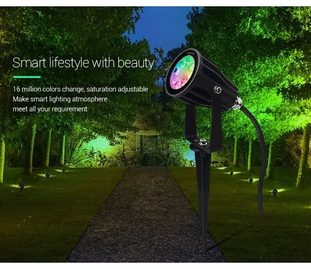 MiLight 6W LED Gartenleuchte 230V FUTC04 – RGB+CCT Außenstrahler mit 420 Lumen, 2000-6500K, Dimmbarkeit, Aluminiumgehäuse, 2 Jahre Garantie