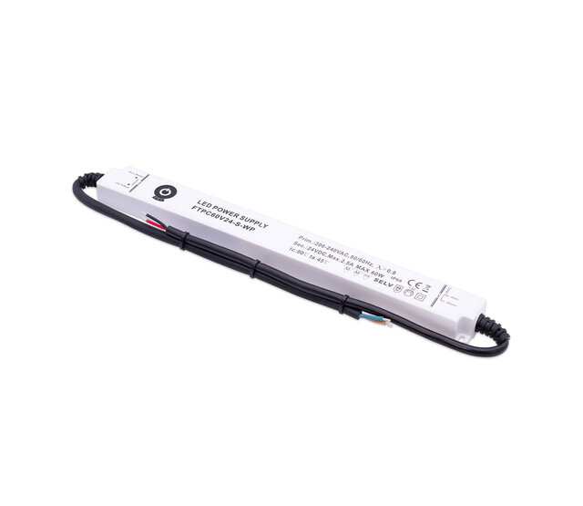 Wasserdichte LED-Netzteil 60 Watt 24 Volt 2,5 Ampere IP67 - Kompakt für LED-Streifen - FTPC60VC24-S-WP - Energieeffizient & Robust