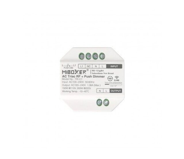 Kabelloser Phasenabschnitt-Dimmer TRI-C1WR für LED-Streifen – 12-24V DC, 6A, 72W, PWM-Steuerung, kompatibel mit 2,4 GHz RF-Fernbedienung, dimmbare LED-Beleuchtung