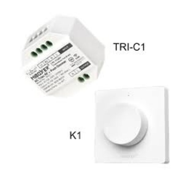 Kabelloser Phasenabschnitt-Dimmer TRI-C1WR für LED-Streifen – 12-24V DC, 6A, 72W, PWM-Steuerung, kompatibel mit 2,4 GHz RF-Fernbedienung, dimmbare LED-Beleuchtung