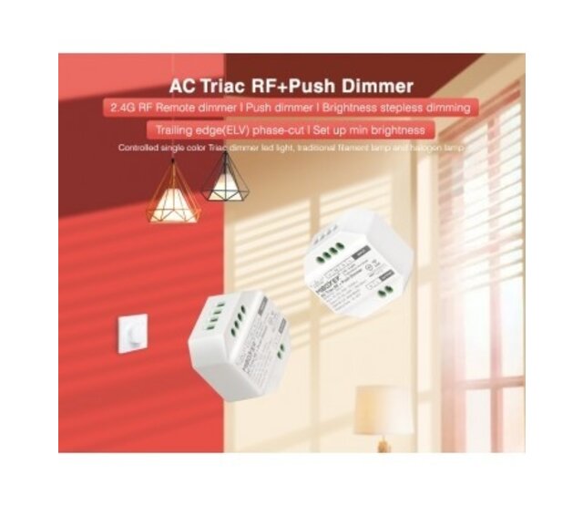 Kabelloser Phasenabschnitt-Dimmer TRI-C1WR für LED-Streifen – 12-24V DC, 6A, 72W, PWM-Steuerung, kompatibel mit 2,4 GHz RF-Fernbedienung, dimmbare LED-Beleuchtung