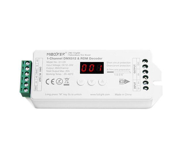 MiBOXER D1-CX 512-Kanal DMX-Controller für LED-Streifen, 1-Kanal, 12-24V, präzise Steuerung für RGB/W-LEDs, kompatibel mit DMX512-Protokoll, ideal für Lichtshows und Veranstaltungen MiBOXER D1-CX 512-Kanal DMX-Controller für LED-Streifen, 1-Kanal, 12-24V, präzise Steuerung für RGB/W-LEDs, kompatibel mit DMX512-Protokoll, ideal für Lichtshows und Veranstaltungen