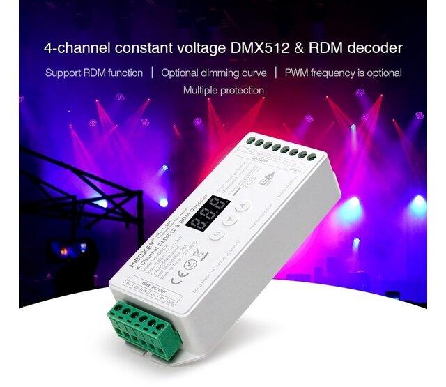 MiBOXER D4-CX DMX Controller 512 Kanäle, 4-Kanal Konstantspannung, 12-24V DC, Steuerung für RGBW LED-Streifen, DMX512 & RDM kompatibel, professionelle Lichtsteuerung