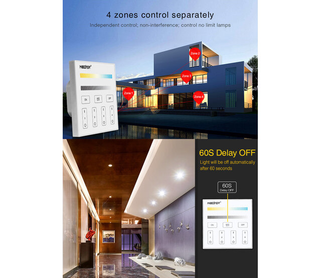 DMX Dual White CCT LED Wanddimmer - Draadlos MIBOXER X2, 2-Kanal LED-Controller für RGBW/LED-Streifen, 12-24V, 4A pro Kanal, Touch-Bedienung, App-Steuerung, dimmbar, 2700K-6500K Farbtemperatur DMX Dual White CCT LED Wanddimmer - Draadlos MIBOXER X2, 2-Kanal LED-Controller für RGBW/LED-Streifen, 12-24V, 4A pro Kanal, Touch-Bedienung, App-Steuerung, dimmbar, 2700K-6500K Farbtemperatur