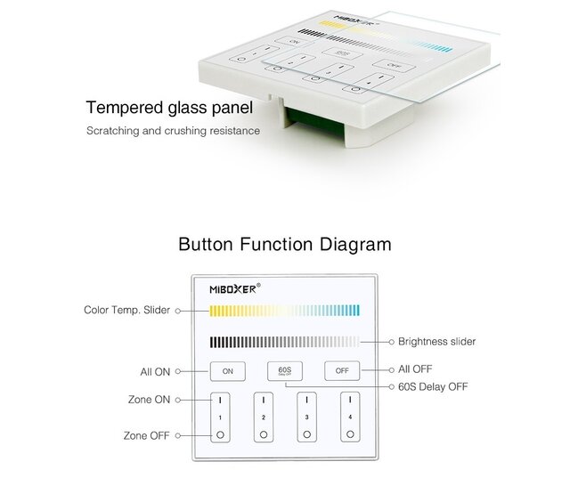 DMX Dual White CCT LED Wanddimmer - Draadlos MIBOXER X2, 2-Kanal LED-Controller für RGBW/LED-Streifen, 12-24V, 4A pro Kanal, Touch-Bedienung, App-Steuerung, dimmbar, 2700K-6500K Farbtemperatur DMX Dual White CCT LED Wanddimmer - Draadlos MIBOXER X2, 2-Kanal LED-Controller für RGBW/LED-Streifen, 12-24V, 4A pro Kanal, Touch-Bedienung, App-Steuerung, dimmbar, 2700K-6500K Farbtemperatur