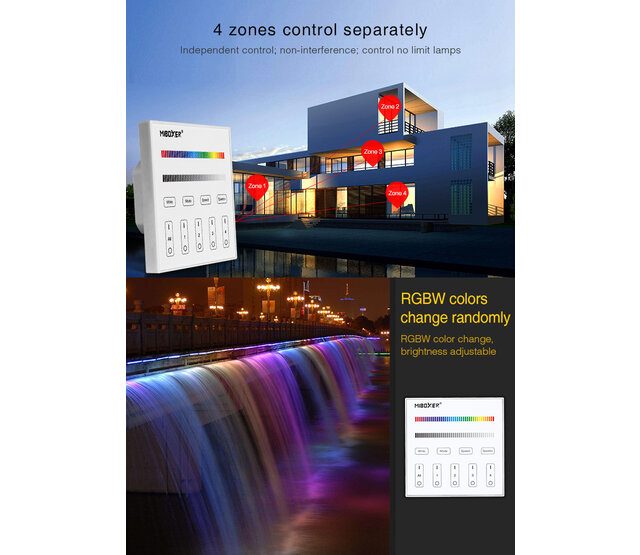 DMX RGBWW LED Wanddimmer – DMX 512 & Draadlos MIBOXER X4 – Steuerung für LED Streifen, 5-Kanal, 24V/12V, 4A pro Kanal, Touchscreen, App-Kontrolle, kompatibel mit DALI, KNX, 0-10V DMX RGBWW LED Wanddimmer – DMX 512 & Draadlos MIBOXER X4 – Steuerung für LED Streifen, 5-Kanal, 24V/12V, 4A pro Kanal, Touchscreen, App-Kontrolle, kompatibel mit DALI, KNX, 0-10V