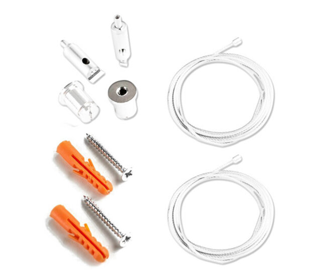 Weißes Wandmontagesystem für LED-Streifenprofile XL06WEISS – Aufhängkabel und Kabelkanal, 60 mm breit, inkl. Montagezubehör, max. Länge 255 cm