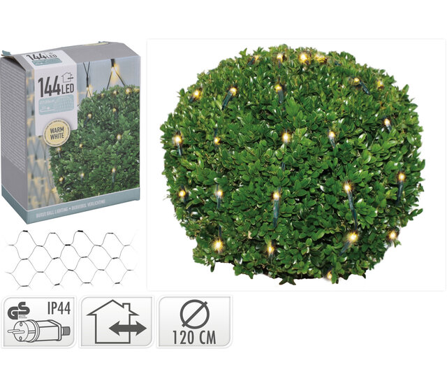 Buxus-Kugel LED-Weihnachtsbeleuchtung mit 100 warmweißen LEDs, 2,5 m Länge, IP44 wasserfest, 24V Niedervolt, energiesparend, ideal für Garten, Terrasse und Dekoration