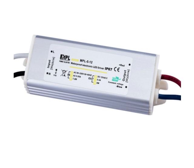 LED-Netzteil 5 Watt 12 Volt 0,4 Ampere IP67 wasserdicht für LED-Streifen – MPL-5-12 – Konstantspannung für Innen- und Außenbereich LED-Netzteil 5 Watt 12 Volt 0,4 Ampere IP67 wasserdicht für LED-Streifen – MPL-5-12 – Konstantspannung für Innen- und Außenbereich