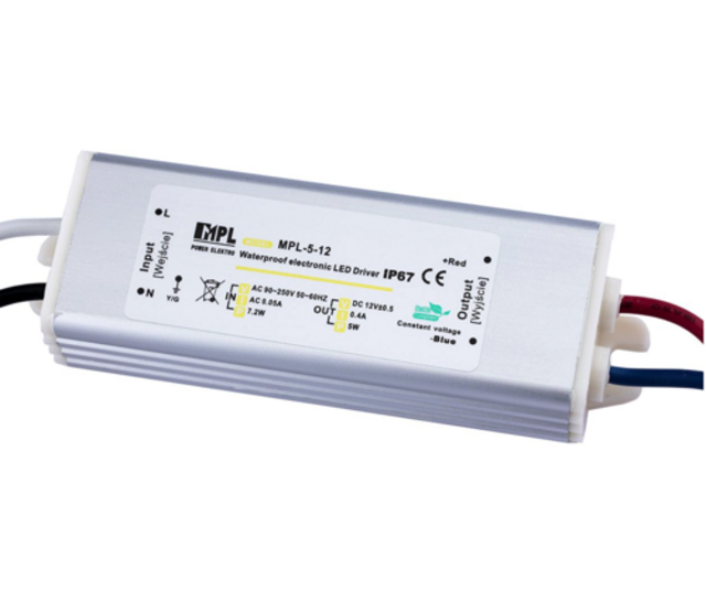 LED-Netzteil 5 Watt 12 Volt 0,4 Ampere IP67 wasserdicht für LED-Streifen – MPL-5-12 – Konstantspannung für Innen- und Außenbereich LED-Netzteil 5 Watt 12 Volt 0,4 Ampere IP67 wasserdicht für LED-Streifen – MPL-5-12 – Konstantspannung für Innen- und Außenbereich