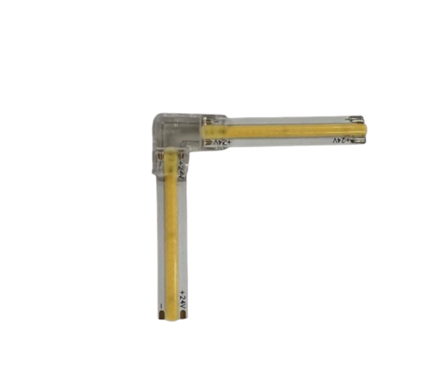 90° Transparenter Eckverbinder für 3000K warmweiße COB LED Streifen – IP20, geeignet für 90-Grad-Installation in Innenräumen