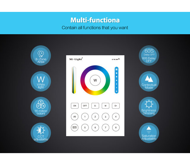 8-Zonen LED-Wandpaneel mit All-in-One-Fernbedienung – Steuerung für LED-Streifen, RGB & RGBW, 8 unabhängige Zonen, B8-Modell, inkl. deutscher Anleitung & CE-Zertifizierung 8-Zonen LED-Wandpaneel mit All-in-One-Fernbedienung – Steuerung für LED-Streifen, RGB & RGBW, 8 unabhängige Zonen, B8-Modell, inkl. deutscher Anleitung & CE-Zertifizierung