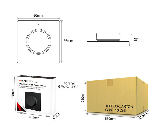 MiBoxer Drahtloser SCHWARZER LED Streifen Wanddimmer - Funk-Wanddimmer MIBOXER K1B für LED Beleuchtung, 24V/12V, 8A, 96W, kompatibel mit Smart Home, einfach zu installieren, moderne Lichtsteuerung MiBoxer Drahtloser SCHWARZER LED Streifen Wanddimmer - Funk-Wanddimmer MIBOXER K1B für LED Beleuchtung, 24V/12V, 8A, 96W, kompatibel mit Smart Home, einfach zu installieren, moderne Lichtsteuerung