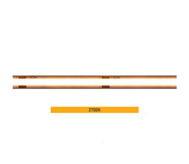 COB LED Streifen extra warmweiß 9W 1250LM 480LED/m 24VDC IP20 2700K – 10 Meter, hochflexibel, dimmbar, für Innenbeleuchtung