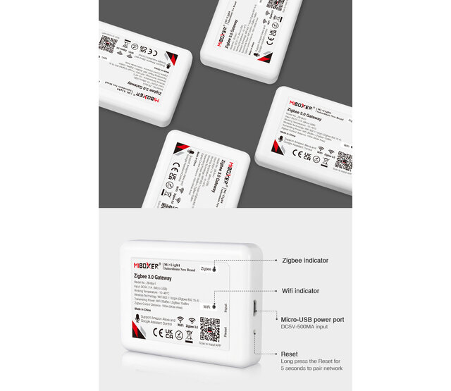 Zigbee 3.0 LED-Controller FUT035Z für LED-Streifen + Drahtlose Gateway ZB-Box3 – Smart Home Steuerung, dimmbar, kompatibel mit Alexa, Google Home & Apple HomeKit, 24V DC, max. 144W, RGB & Weiß Zigbee 3.0 LED-Controller FUT035Z für LED-Streifen + Drahtlose Gateway ZB-Box3 – Smart Home Steuerung, dimmbar, kompatibel mit Alexa, Google Home & Apple HomeKit, 24V DC, max. 144W, RGB & Weiß