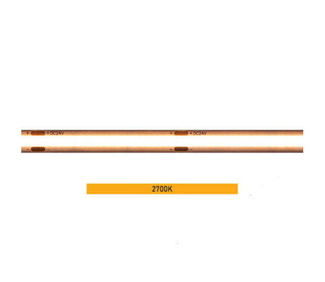 5m LED Streifen 24V, extra warmweiß 2700K, 5W, 850LM, 384 LEDs/m, COB-Technologie, IP20, für Innenbeleuchtung, hohe Lichtqualität, energieeffizient 5m LED Streifen 24V, extra warmweiß 2700K, 5W, 850LM, 384 LEDs/m, COB-Technologie, IP20, für Innenbeleuchtung, hohe Lichtqualität, energieeffizient