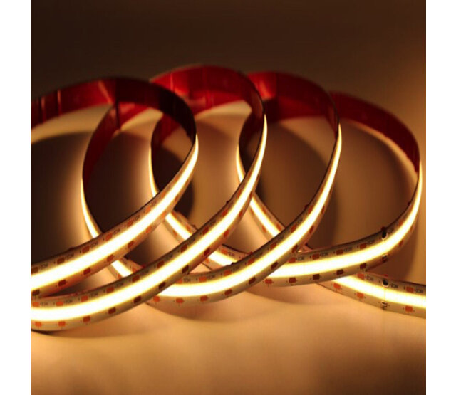 COB LED Streifen 5 mm warmweiß 3000K – 24 V, 5 W/m, 850 lm/m, CRI 90, 384 LED/m, IP20, 5 m Rolle