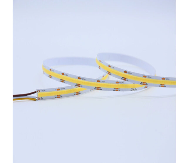 COB LED Streifen 5 mm warmweiß 3000K – 24 V, 5 W/m, 850 lm/m, CRI 90, 384 LED/m, IP20, 5 m Rolle