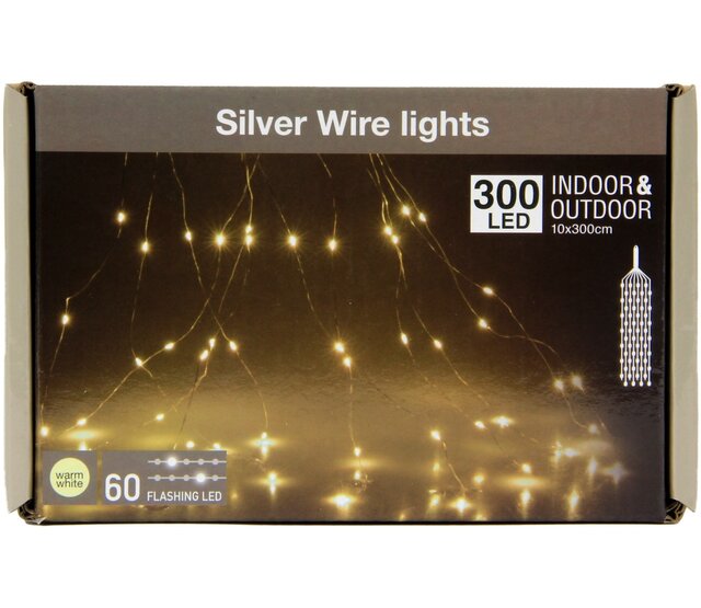 Lichtregen - LED Lichtervorhang 10 x 3 m, 300 warmweiße LEDs, Silberdraht, IP44, Innen- & Außenbereich, Blitzfunktion, wetterfest