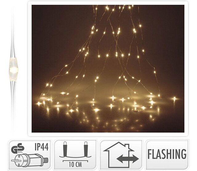 Lichtregen - LED Lichtervorhang 10 x 3 m, 300 warmweiße LEDs, Silberdraht, IP44, Innen- & Außenbereich, Blitzfunktion, wetterfest