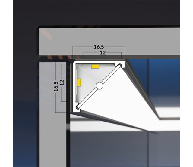Winkelprofil für LED Streifen 200 cm, opalweiß, 16,5 mm x 16,5 mm, mit opaler Abdeckung – C12WEISS DUO, ideal für indirekte Beleuchtung Winkelprofil für LED Streifen 200 cm, opalweiß, 16,5 mm x 16,5 mm, mit opaler Abdeckung – C12WEISS DUO, ideal für indirekte Beleuchtung