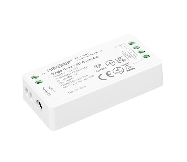 Professioneller 1-Zonen LED-Streifen Controller - Miboxer FUT036S PRO - Einfarbige LED-Steuerung, 12-24V, 6A, 72W, PWM-Technologie, Fernbedienung, kompatibel mit RGBW/LED-Streifen Professioneller 1-Zonen LED-Streifen Controller - Miboxer FUT036S PRO - Einfarbige LED-Steuerung, 12-24V, 6A, 72W, PWM-Technologie, Fernbedienung, kompatibel mit RGBW/LED-Streifen