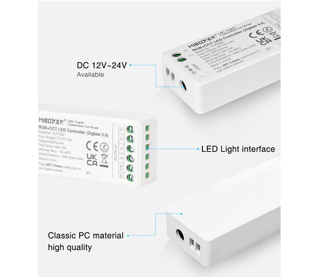 Zigbee + 2,4 GHz 2-in-1 LED-Controller FUT035Z+ für LED-Streifen, RGB & RGBW, 24V/12V, max. 144W, Smart-Home-fähig, App-Steuerung, kompatibel mit Alexa & Google Home Zigbee + 2,4 GHz 2-in-1 LED-Controller FUT035Z+ für LED-Streifen, RGB & RGBW, 24V/12V, max. 144W, Smart-Home-fähig, App-Steuerung, kompatibel mit Alexa & Google Home