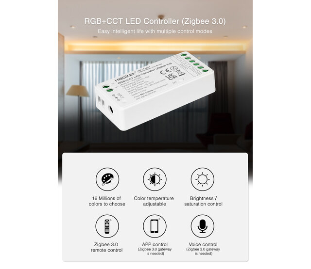 Zigbee + 2,4 GHz 2-in-1 LED-Controller FUT035Z+ für LED-Streifen, RGB & RGBW, 24V/12V, max. 144W, Smart-Home-fähig, App-Steuerung, kompatibel mit Alexa & Google Home Zigbee + 2,4 GHz 2-in-1 LED-Controller FUT035Z+ für LED-Streifen, RGB & RGBW, 24V/12V, max. 144W, Smart-Home-fähig, App-Steuerung, kompatibel mit Alexa & Google Home