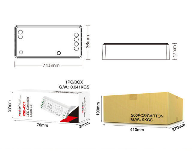 3-in-1 Zigbee + 2,4 GHz LED Controller für RGB/RGBW/RGBWW/RGBCCT LED Streifen 12-24V – FUT037Z+ | Smart Home Steuerung, dimmbar, kompatibel mit Alexa & Google Home