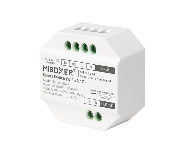 Draadloser AC TRIAC LED-Dimmer – Phasenabschnitt-Dimmer für LED-Streifen & Leuchten – Miboxer WL-SW1 – 230V, 1000W, App-Steuerung, kompatibel mit Smart Home Draadloser AC TRIAC LED-Dimmer – Phasenabschnitt-Dimmer für LED-Streifen & Leuchten – Miboxer WL-SW1 – 230V, 1000W, App-Steuerung, kompatibel mit Smart Home