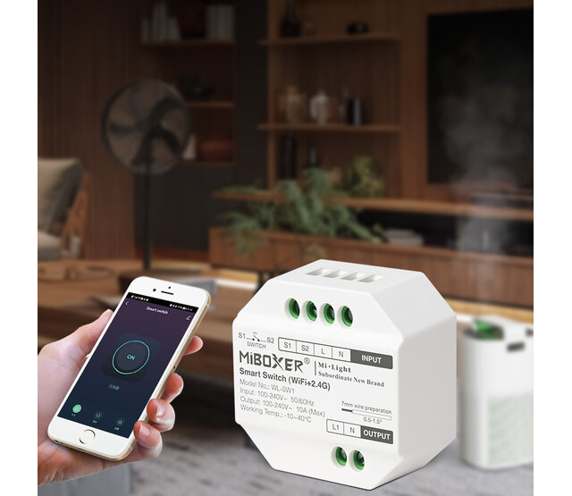 Draadloser AC TRIAC LED-Dimmer – Phasenabschnitt-Dimmer für LED-Streifen & Leuchten – Miboxer WL-SW1 – 230V, 1000W, App-Steuerung, kompatibel mit Smart Home Draadloser AC TRIAC LED-Dimmer – Phasenabschnitt-Dimmer für LED-Streifen & Leuchten – Miboxer WL-SW1 – 230V, 1000W, App-Steuerung, kompatibel mit Smart Home